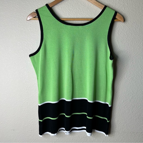 MISOOK Top Tank Vintage Knit Green Black White Stripes Side Slits Size M - Picture 8 of 8